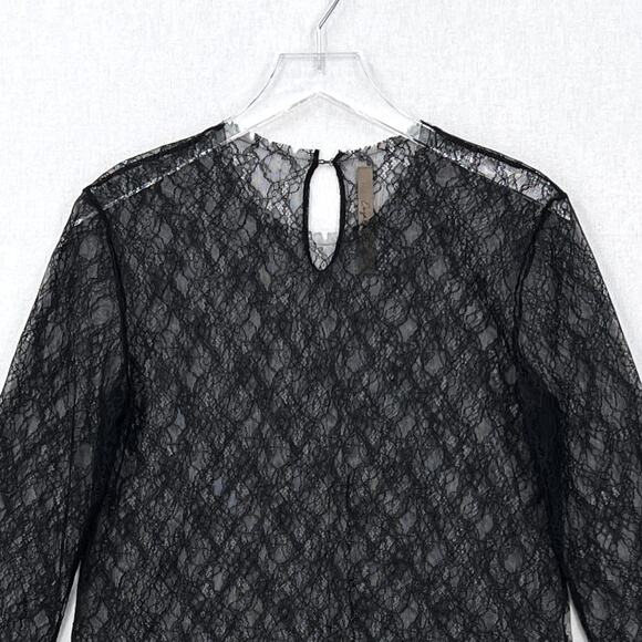 ENZA COSTA Lace Long Sleeve Top Womens Small Black Crew Long Sleeve Sheer NEW - Picture 5 of 14